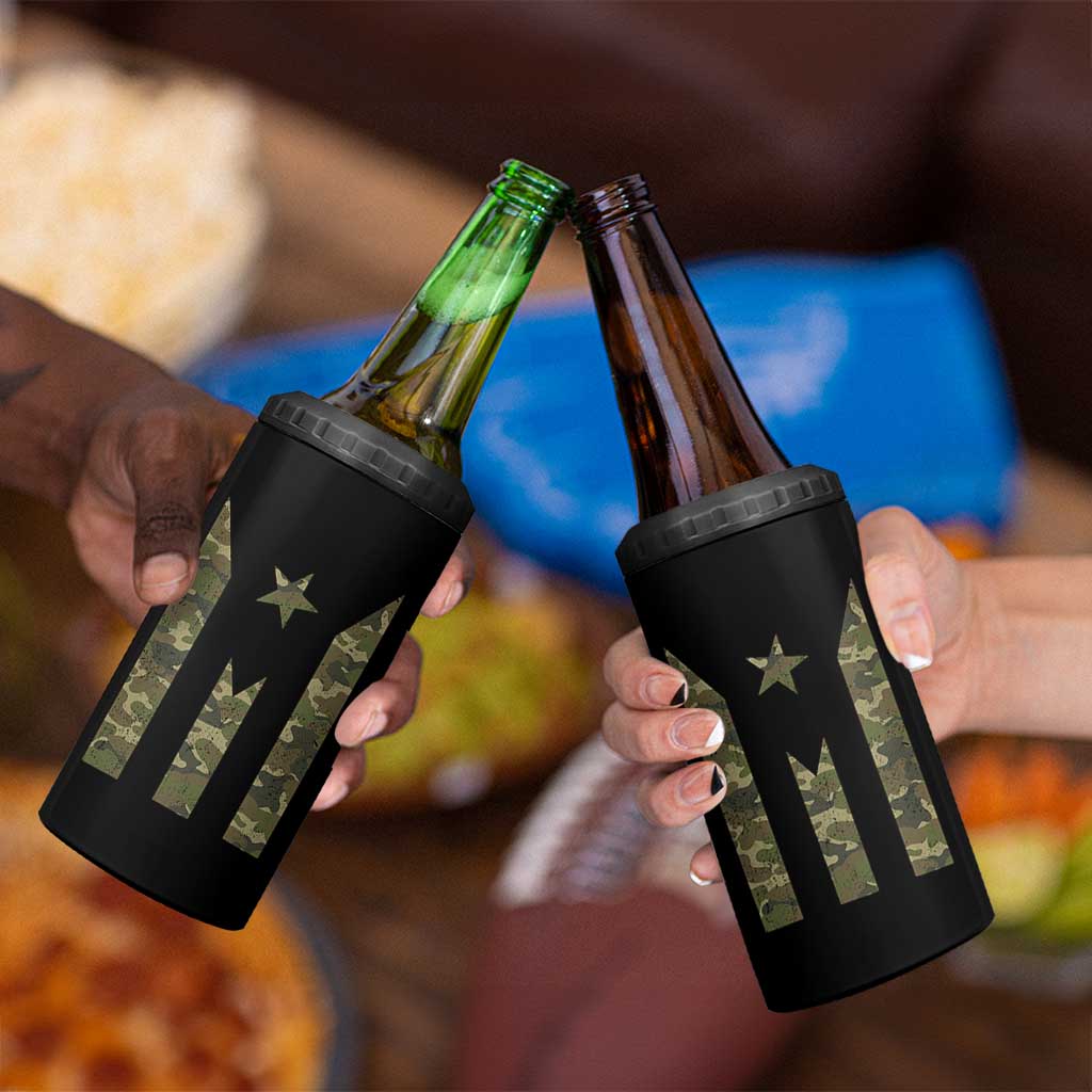 Camo Puerto Rico Flag 4 in 1 Can Cooler Tumbler Hispanic Heritage Month Boricua Rican - Wonder Print Shop