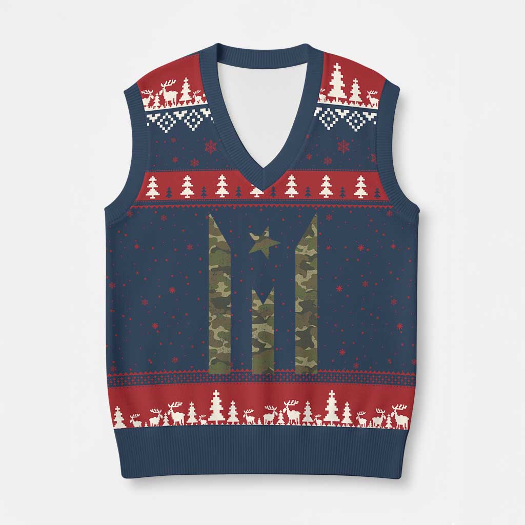 Camo Puerto Rico Flag V-Neck Knit Sweater Vest Hispanic Heritage Month Boricua Rican - Wonder Print Shop