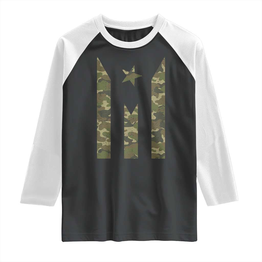 Camo Puerto Rico Flag Raglan Shirt Hispanic Heritage Month Boricua Rican - Wonder Print Shop