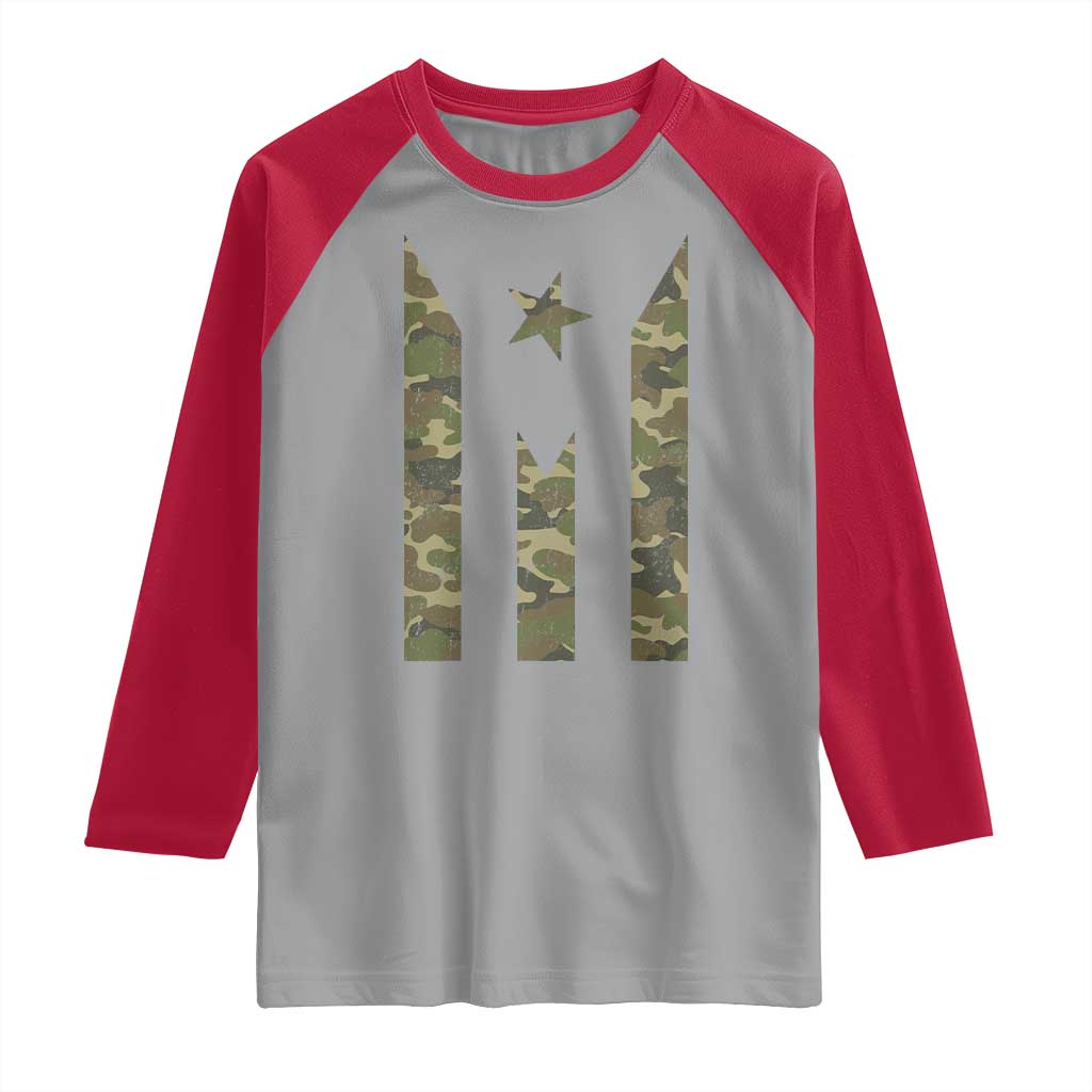 Camo Puerto Rico Flag Raglan Shirt Hispanic Heritage Month Boricua Rican - Wonder Print Shop