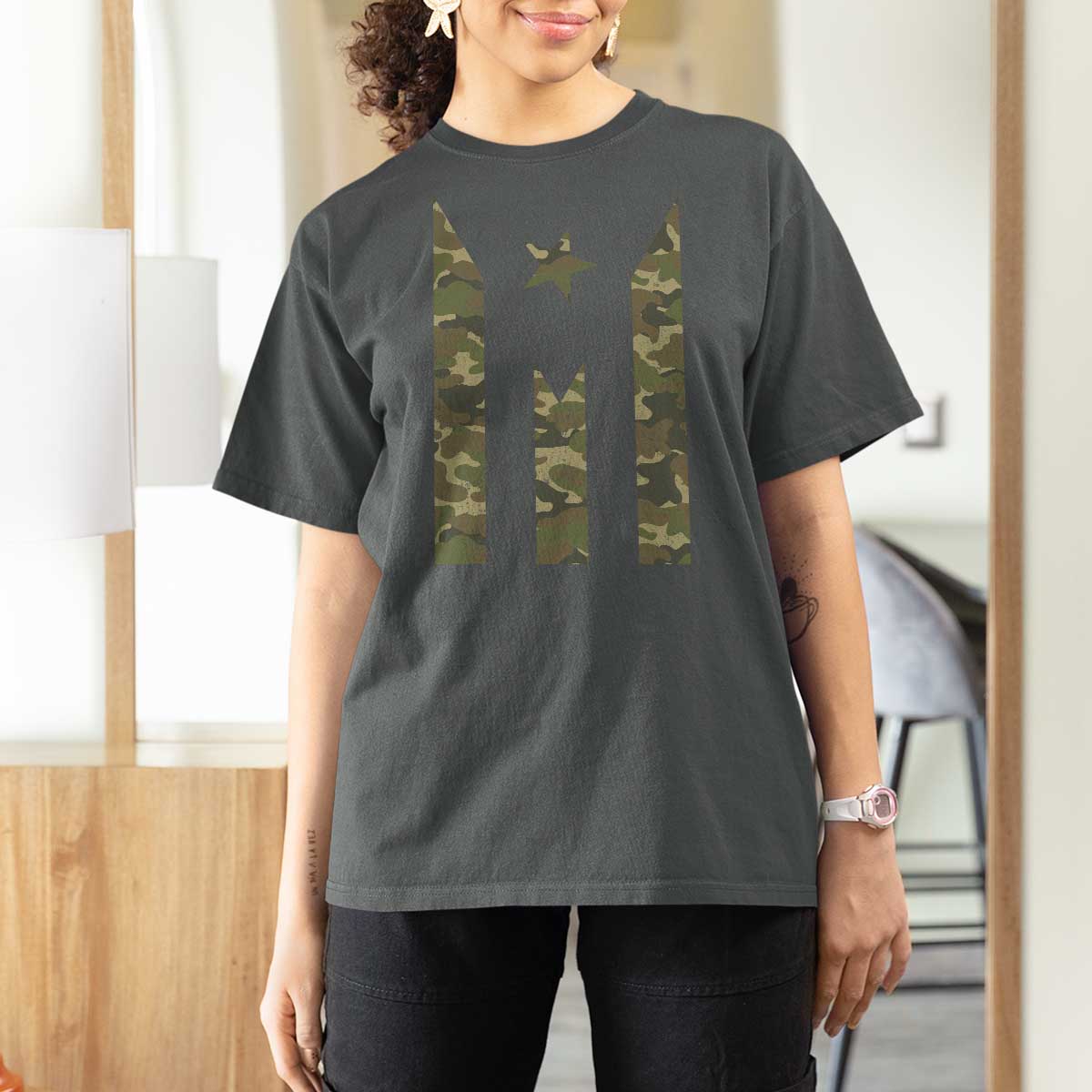 Camo Puerto Rico Flag T Shirt For Women Hispanic Heritage Month Boricua Rican - Wonder Print Shop