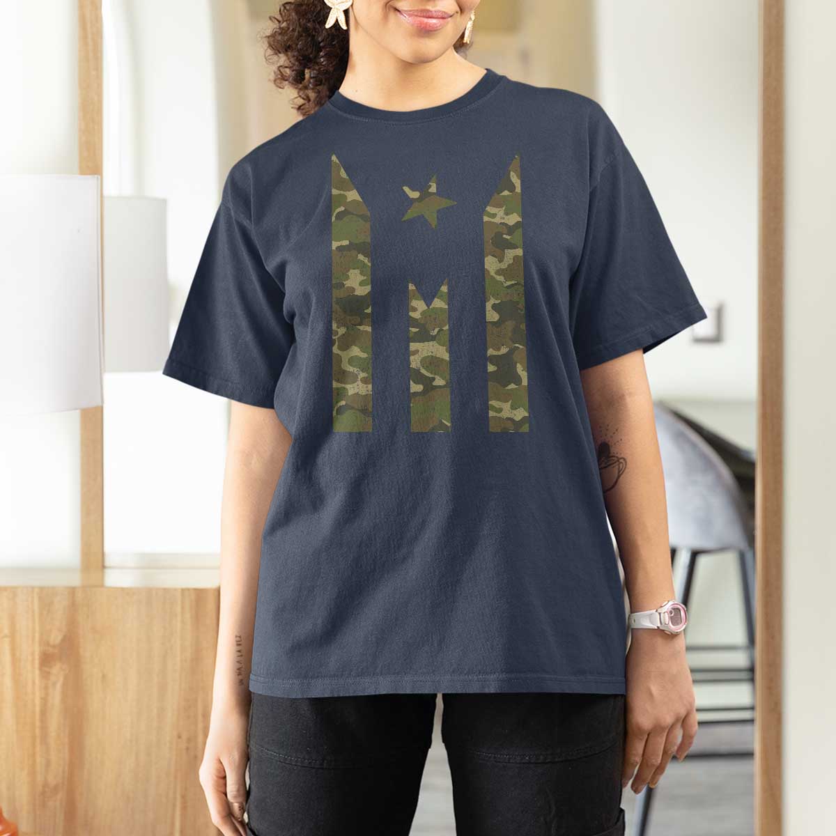 Camo Puerto Rico Flag T Shirt For Women Hispanic Heritage Month Boricua Rican - Wonder Print Shop