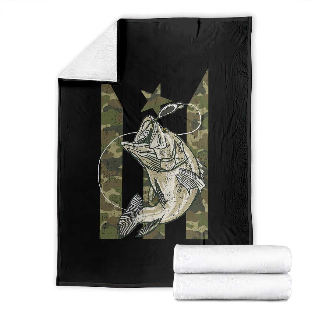 Fishing Puerto Rico Flag Throw Blanket Bass Fish Fisherman Camo Camouflage US Flag - Wonder Print Shop