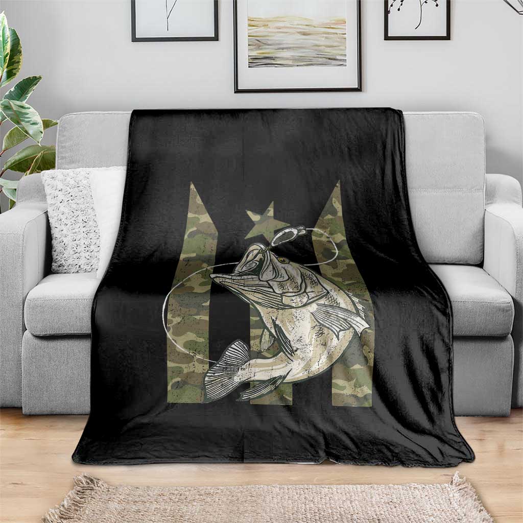 Fishing Puerto Rico Flag Throw Blanket Bass Fish Fisherman Camo Camouflage US Flag - Wonder Print Shop