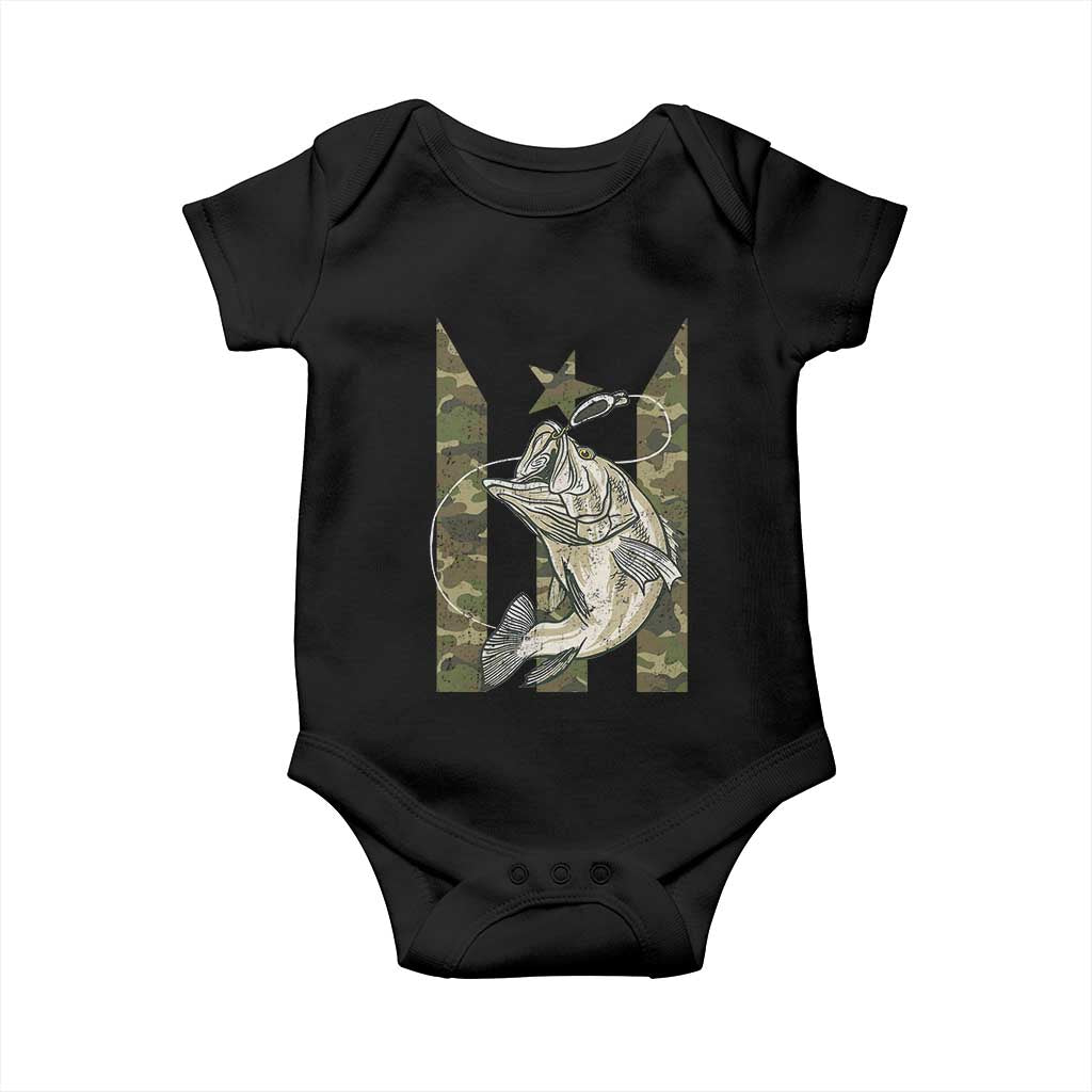 Fishing Puerto Rico Flag Baby Onesie Bass Fish Fisherman Camo Camouflage US Flag - Wonder Print Shop