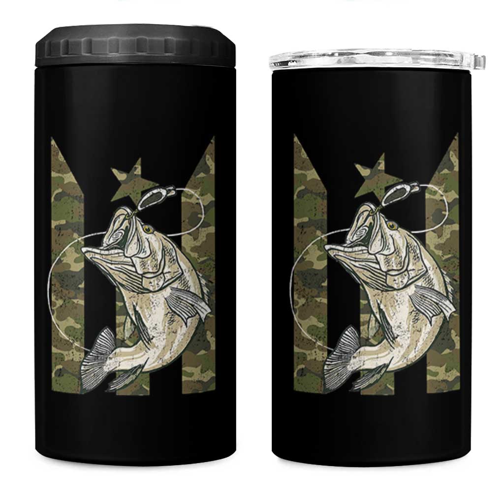 Fishing Puerto Rico Flag 4 in 1 Can Cooler Tumbler Bass Fish Fisherman Camo Camouflage US Flag - Wonder Print Shop