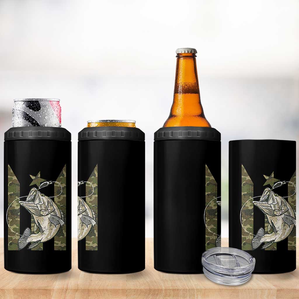 Fishing Puerto Rico Flag 4 in 1 Can Cooler Tumbler Bass Fish Fisherman Camo Camouflage US Flag - Wonder Print Shop