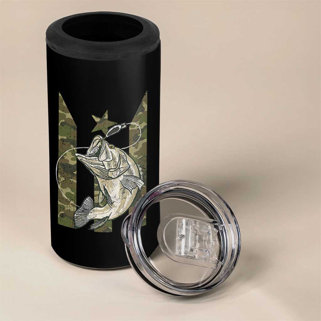 Fishing Puerto Rico Flag 4 in 1 Can Cooler Tumbler Bass Fish Fisherman Camo Camouflage US Flag - Wonder Print Shop
