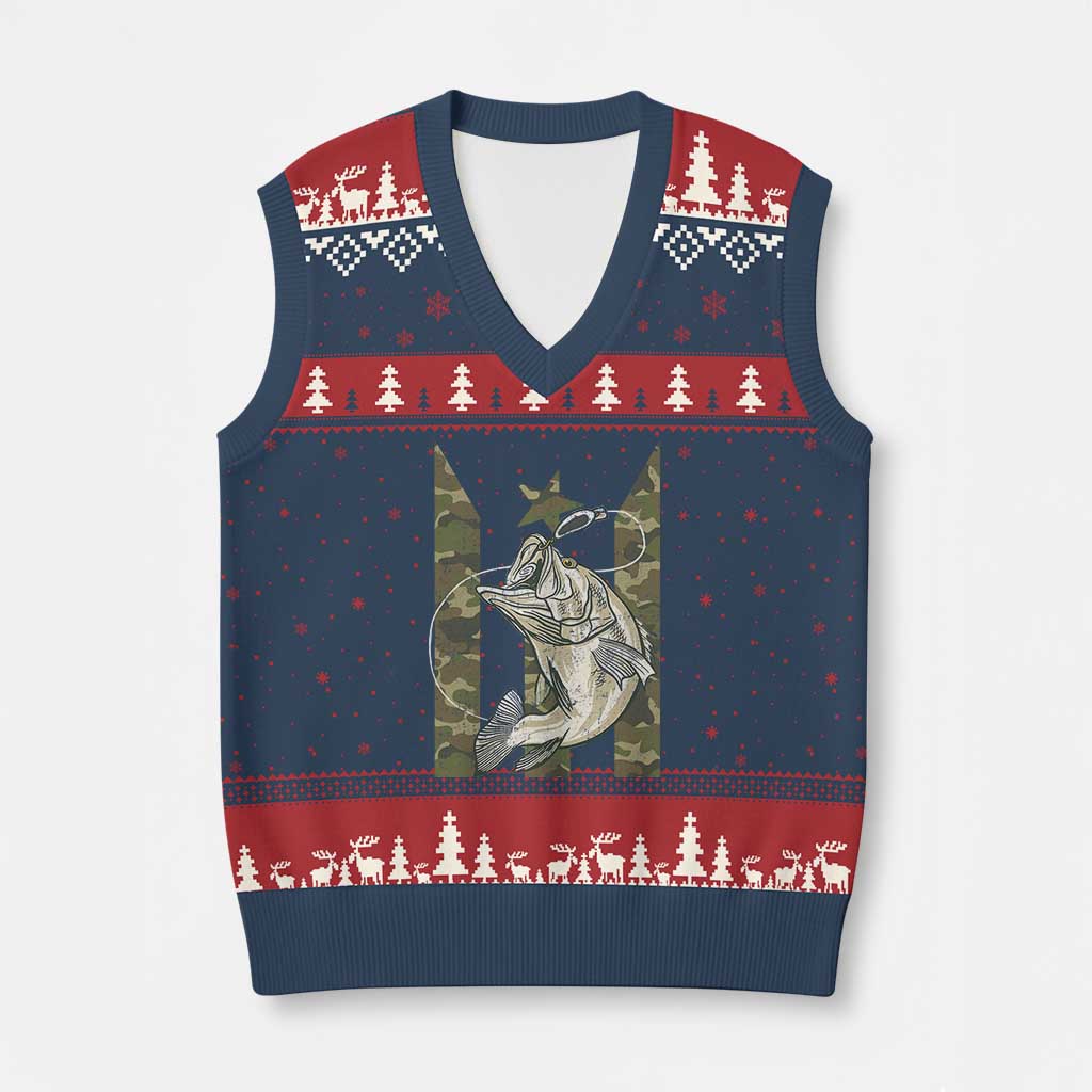 Fishing Puerto Rico Flag V-Neck Knit Sweater Vest Bass Fish Fisherman Camo Camouflage US Flag - Wonder Print Shop
