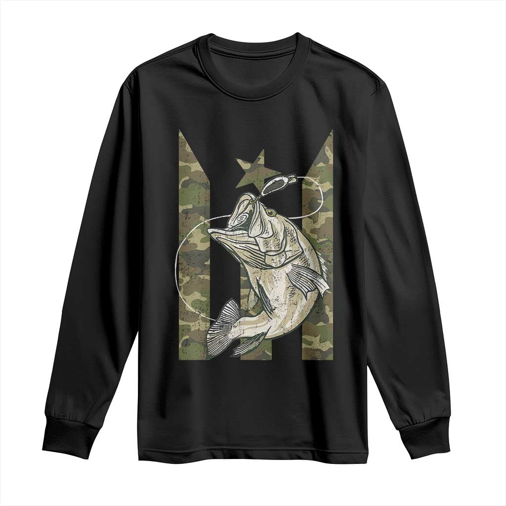 Fishing Puerto Rico Flag Long Sleeve Shirt Bass Fish Fisherman Camo Camouflage US Flag - Wonder Print Shop