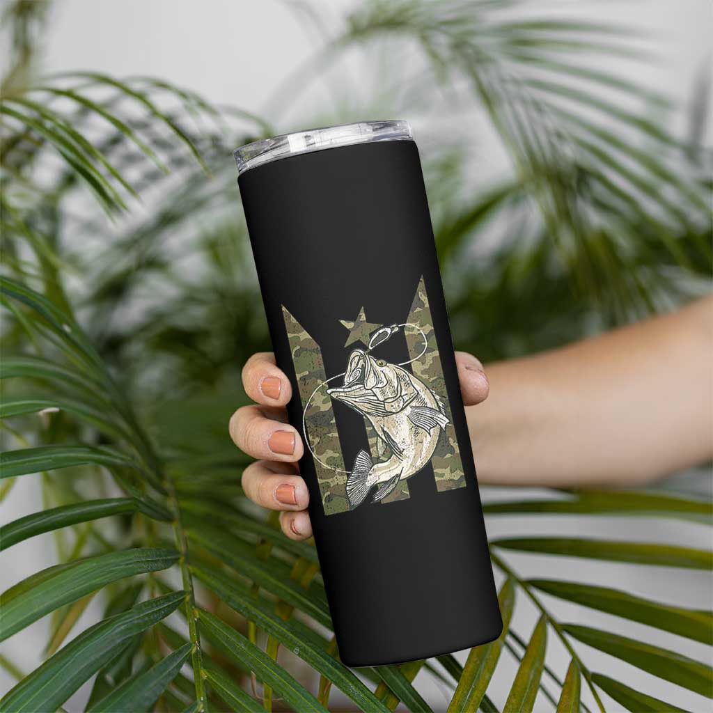 Fishing Puerto Rico Flag Skinny Tumbler Bass Fish Fisherman Camo Camouflage US Flag - Wonder Print Shop