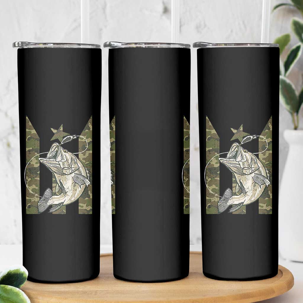 Fishing Puerto Rico Flag Skinny Tumbler Bass Fish Fisherman Camo Camouflage US Flag - Wonder Print Shop