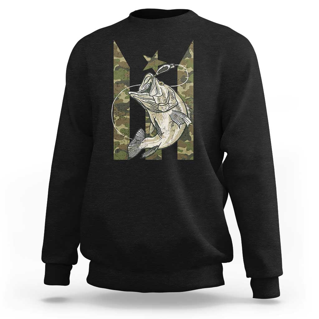 Fishing Puerto Rico Flag Sweatshirt Bass Fish Fisherman Camo Camouflage US Flag - Wonder Print Shop