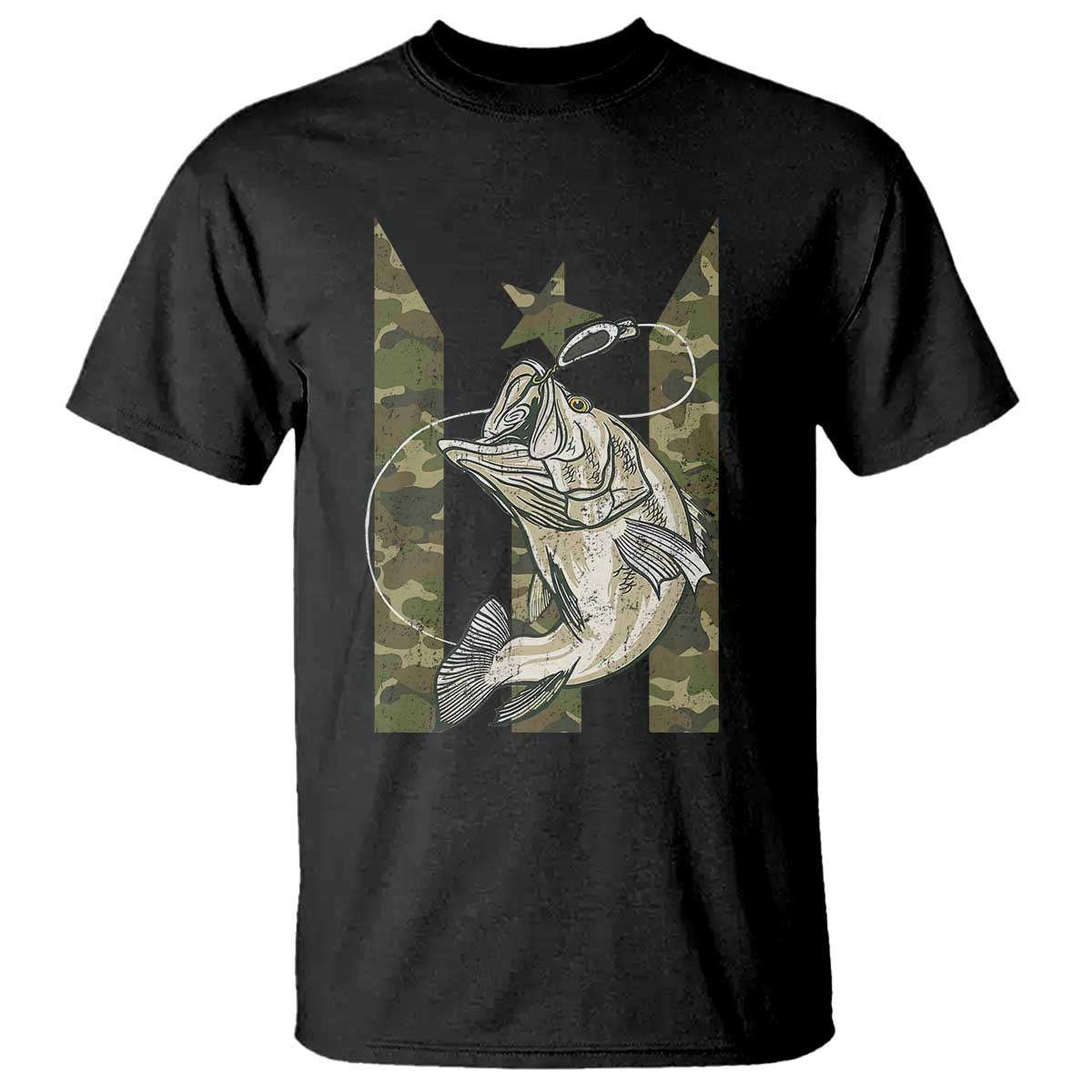 Fishing Puerto Rico Flag T Shirt Bass Fish Fisherman Camo Camouflage US Flag - Wonder Print Shop