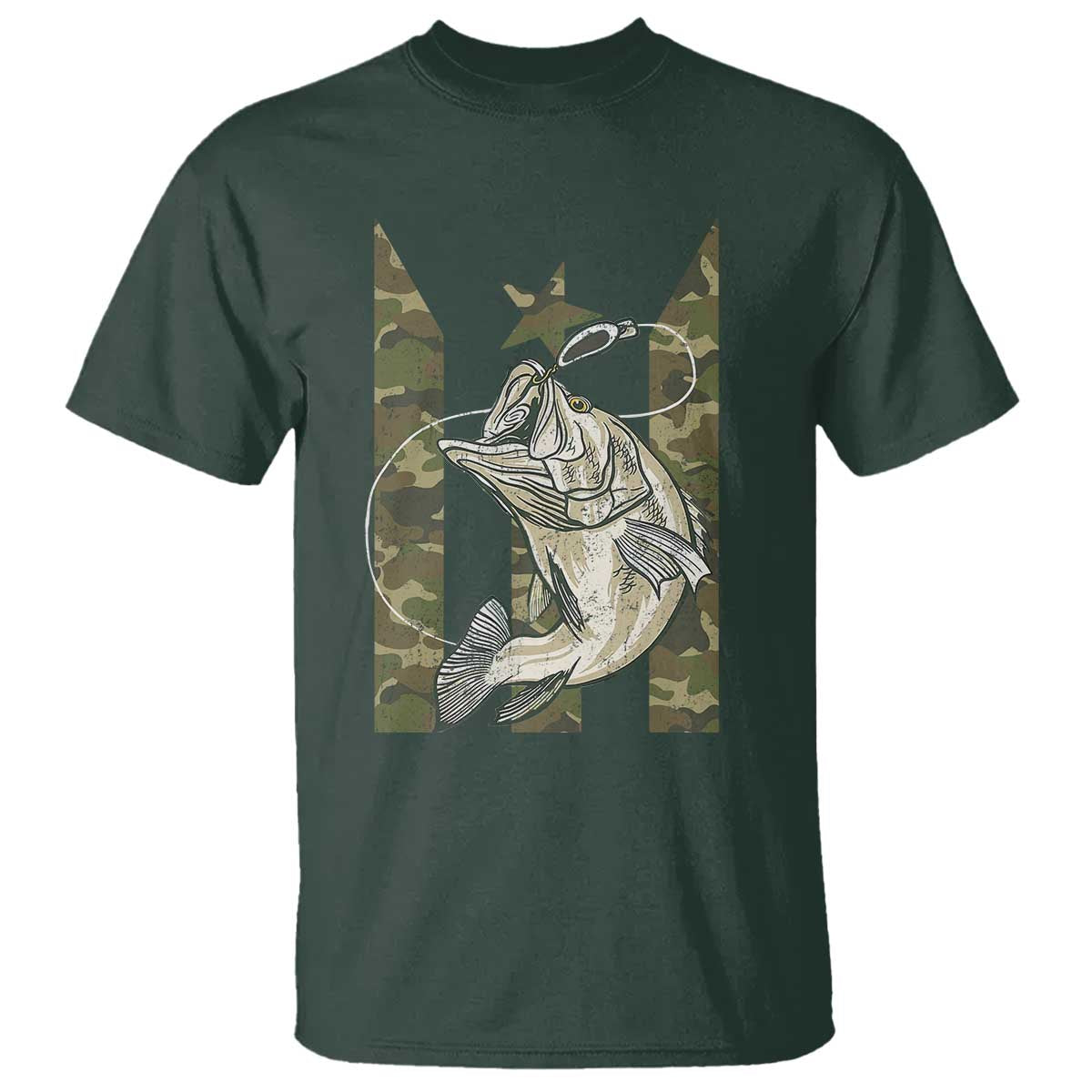 Fishing Puerto Rico Flag T Shirt Bass Fish Fisherman Camo Camouflage US Flag - Wonder Print Shop
