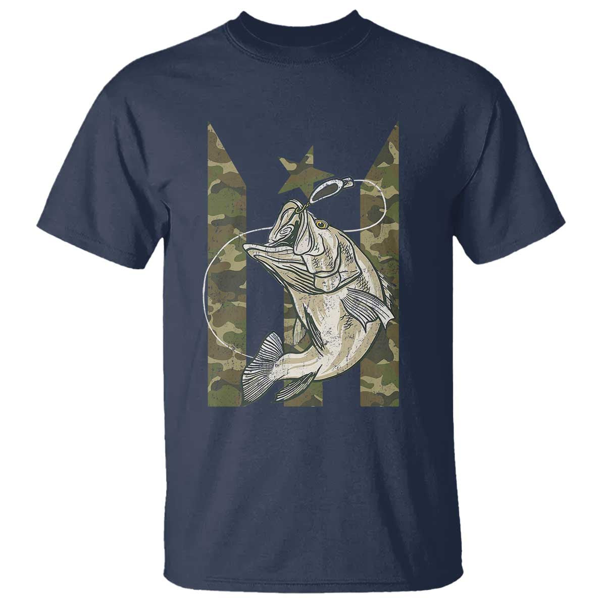 Fishing Puerto Rico Flag T Shirt Bass Fish Fisherman Camo Camouflage US Flag - Wonder Print Shop
