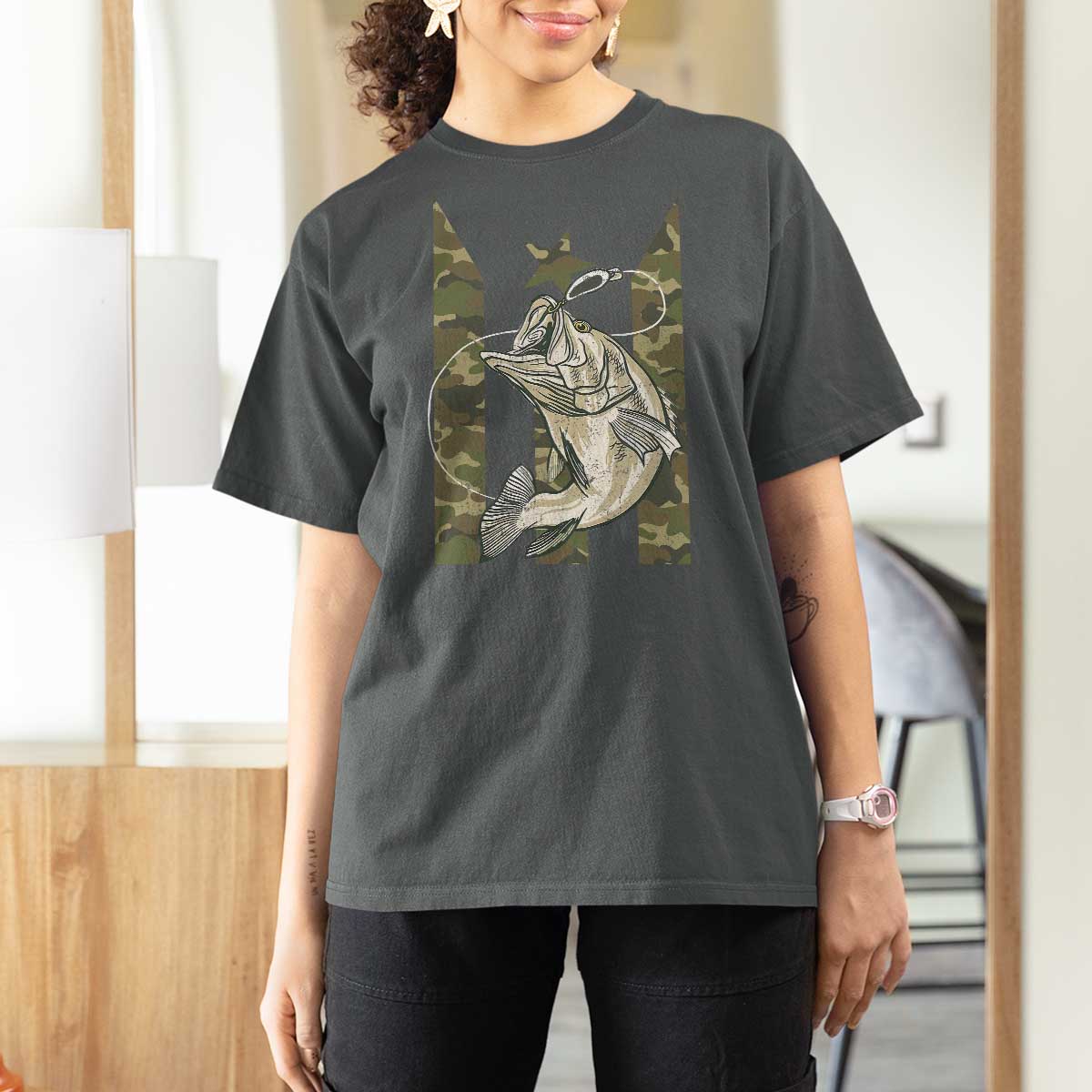 Fishing Puerto Rico Flag T Shirt For Women Bass Fish Fisherman Camo Camouflage US Flag - Wonder Print Shop