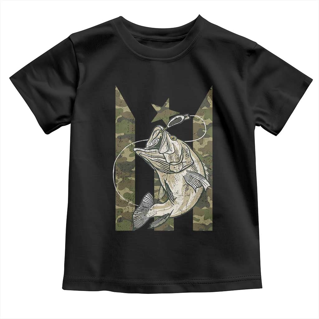 Fishing Puerto Rico Flag Toddler T Shirt Bass Fish Fisherman Camo Camouflage US Flag - Wonder Print Shop
