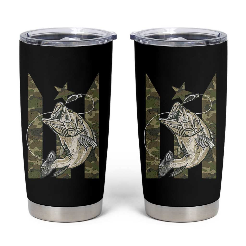 Fishing Puerto Rico Flag Tumbler Cup Bass Fish Fisherman Camo Camouflage US Flag - Wonder Print Shop
