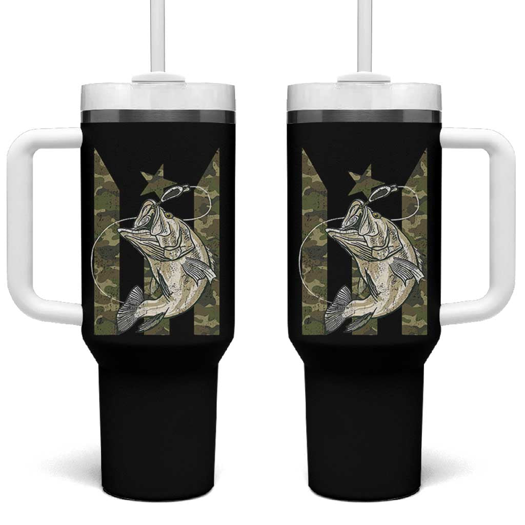 Fishing Puerto Rico Flag Tumbler With Handle Bass Fish Fisherman Camo Camouflage US Flag - Wonder Print Shop