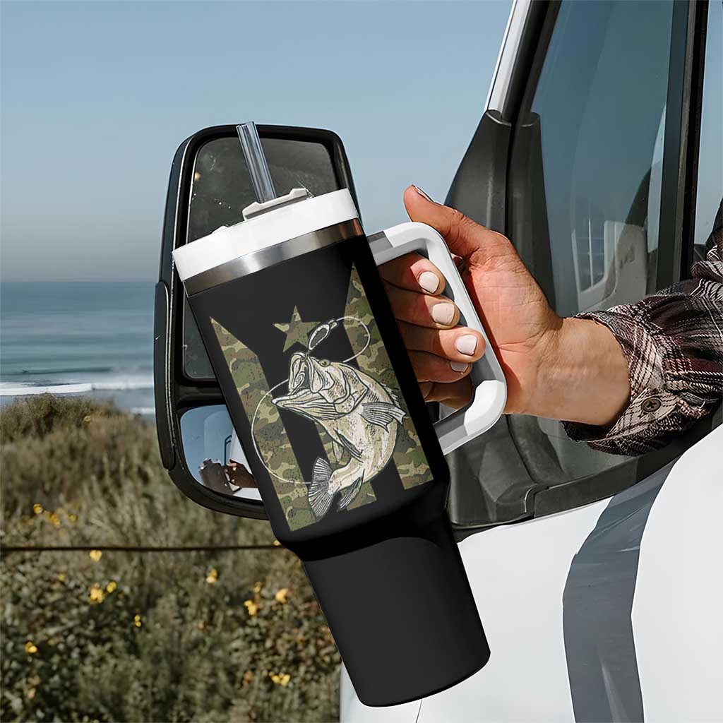 Fishing Puerto Rico Flag Tumbler With Handle Bass Fish Fisherman Camo Camouflage US Flag - Wonder Print Shop