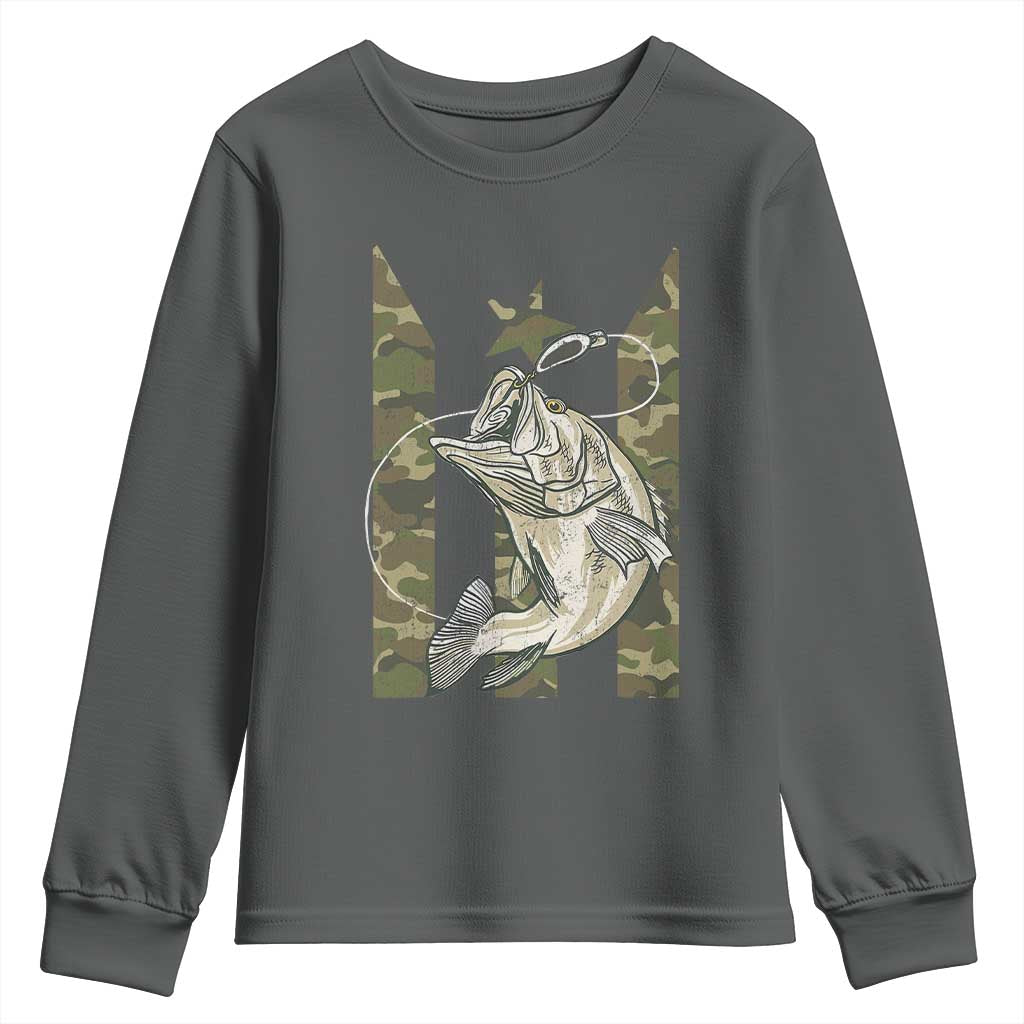 Fishing Puerto Rico Flag Youth Sweatshirt Bass Fish Fisherman Camo Camouflage US Flag - Wonder Print Shop