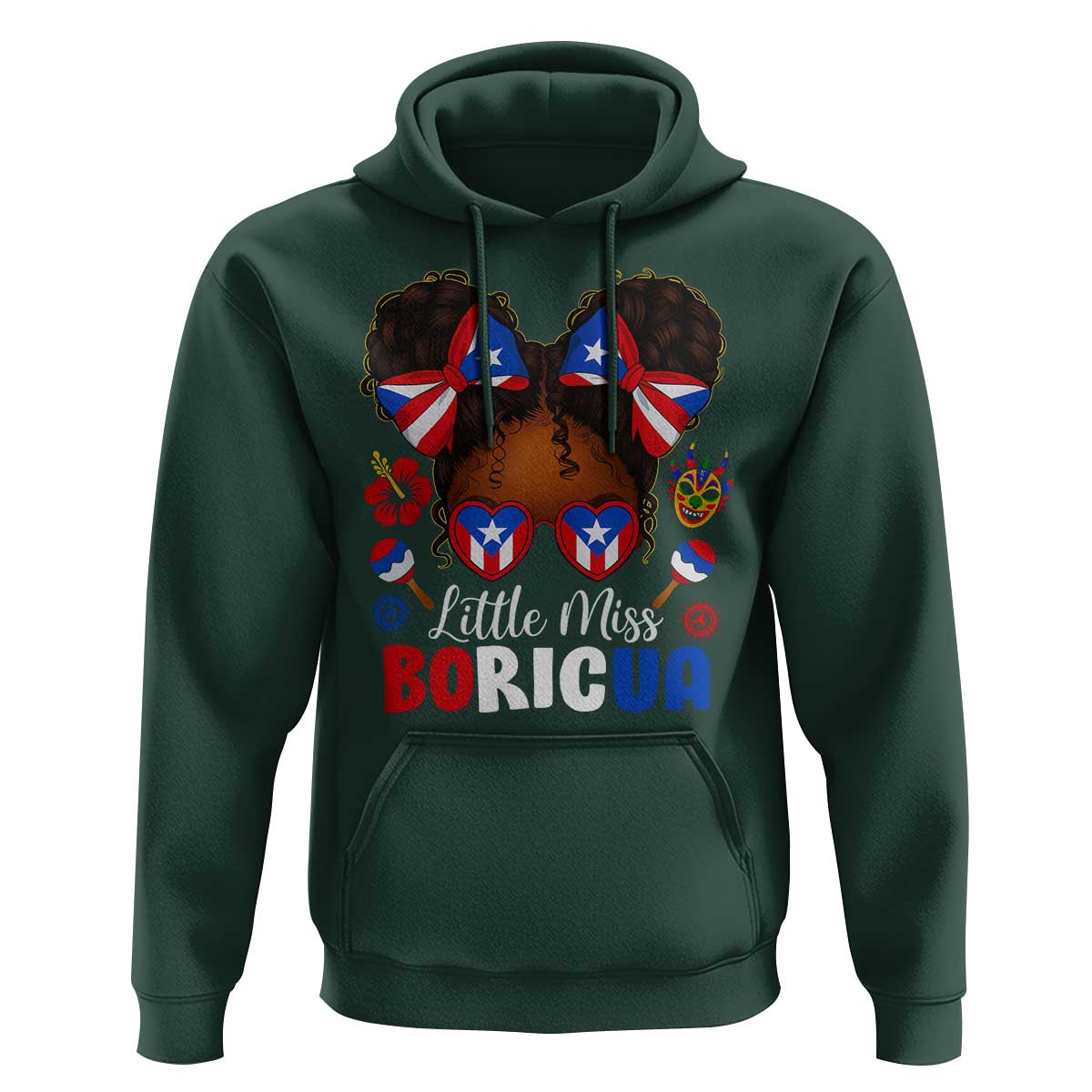 Little Miss Boricua Hoodie Puerto Rican Afro Messy Bun Girls Kids - Wonder Print Shop