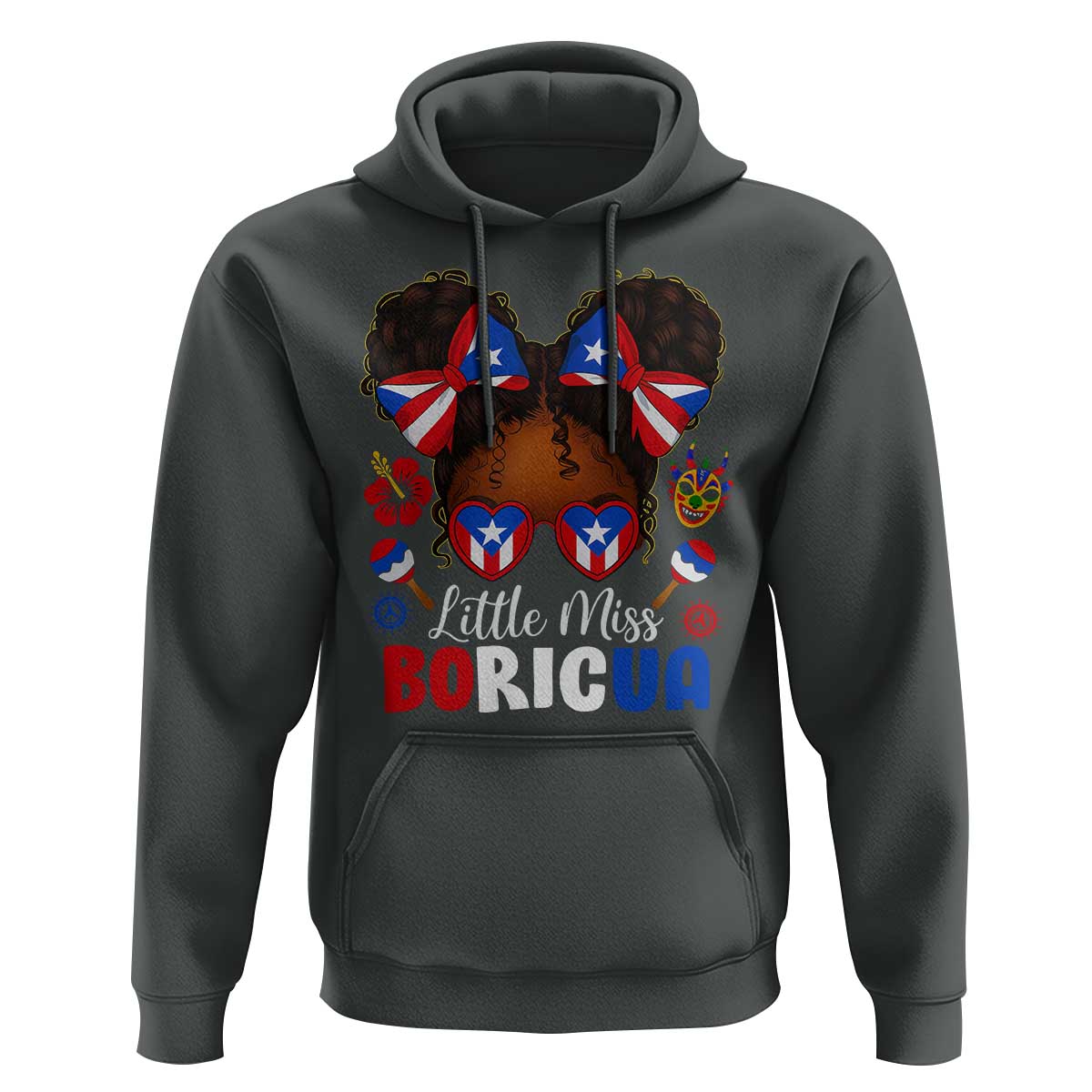 Little Miss Boricua Hoodie Puerto Rican Afro Messy Bun Girls Kids - Wonder Print Shop