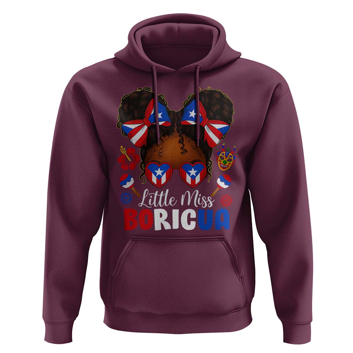 Little Miss Boricua Hoodie Puerto Rican Afro Messy Bun Girls Kids - Wonder Print Shop