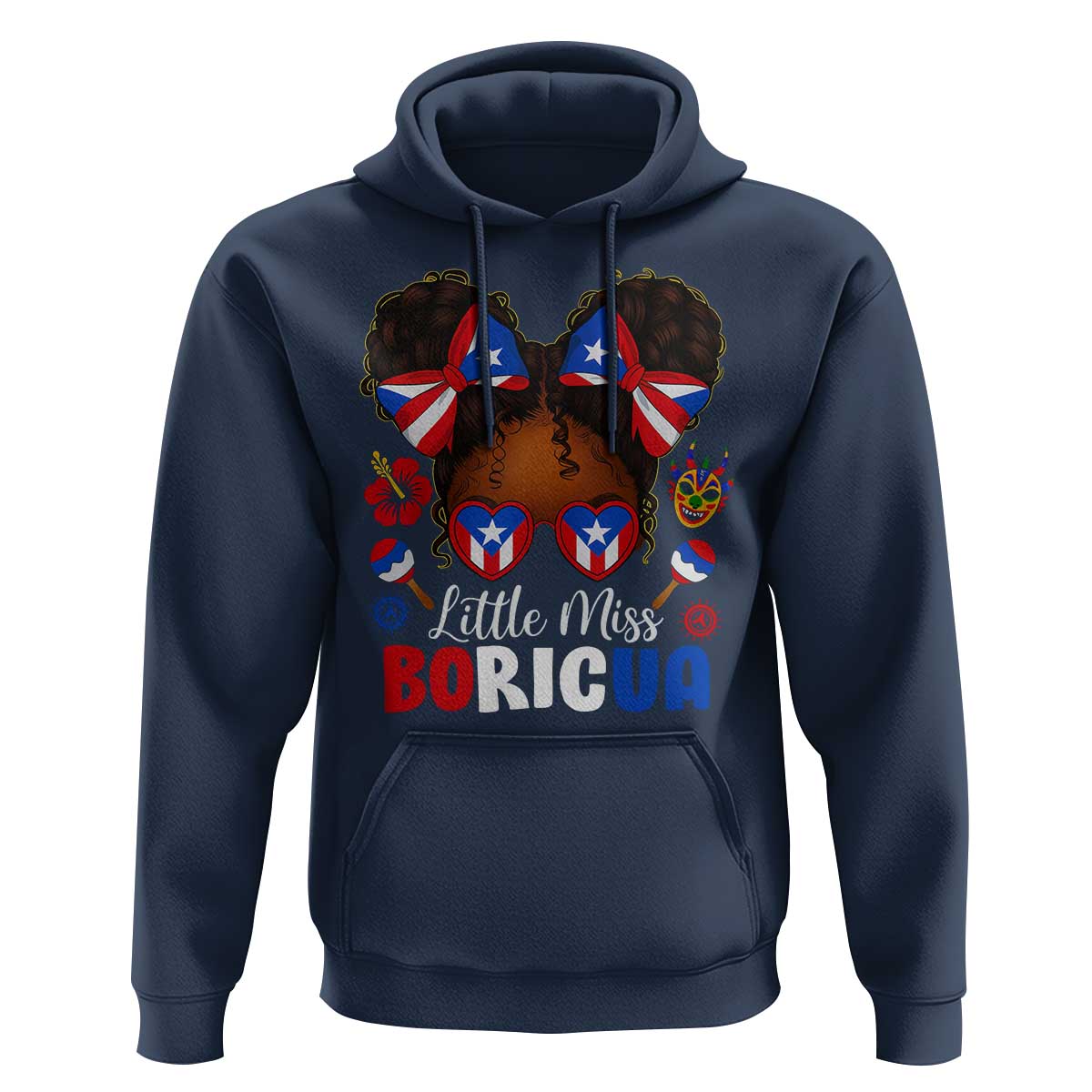 Little Miss Boricua Hoodie Puerto Rican Afro Messy Bun Girls Kids - Wonder Print Shop