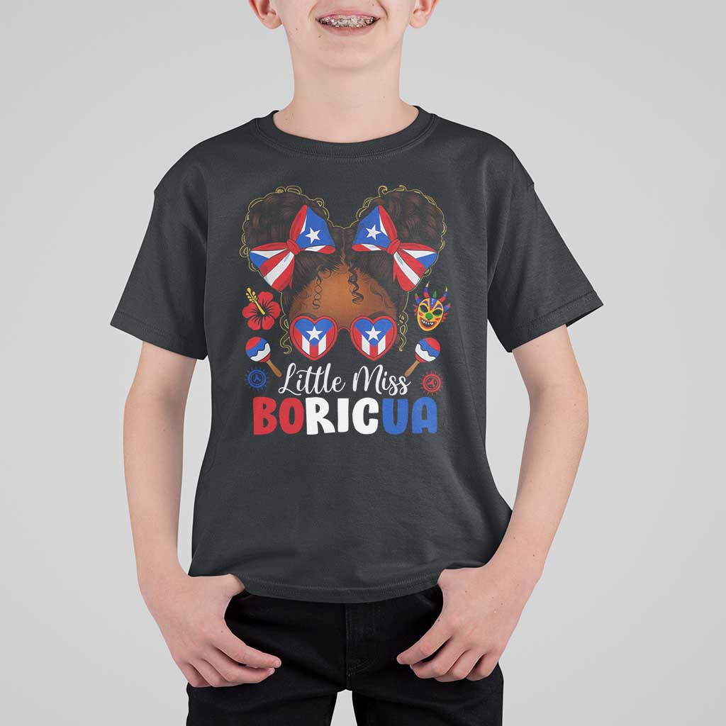 Little Miss Boricua T Shirt For Kid Puerto Rican Afro Messy Bun Girls Kids - Wonder Print Shop