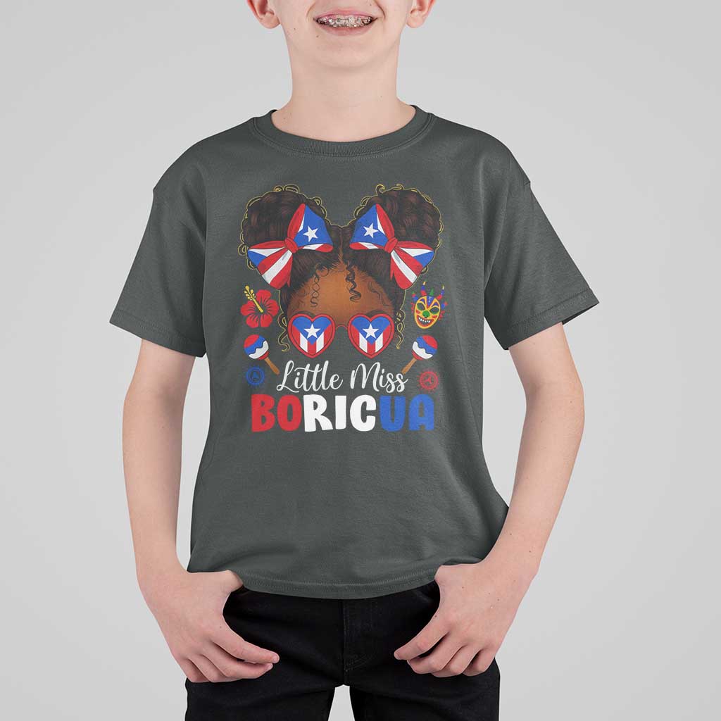 Little Miss Boricua T Shirt For Kid Puerto Rican Afro Messy Bun Girls Kids - Wonder Print Shop