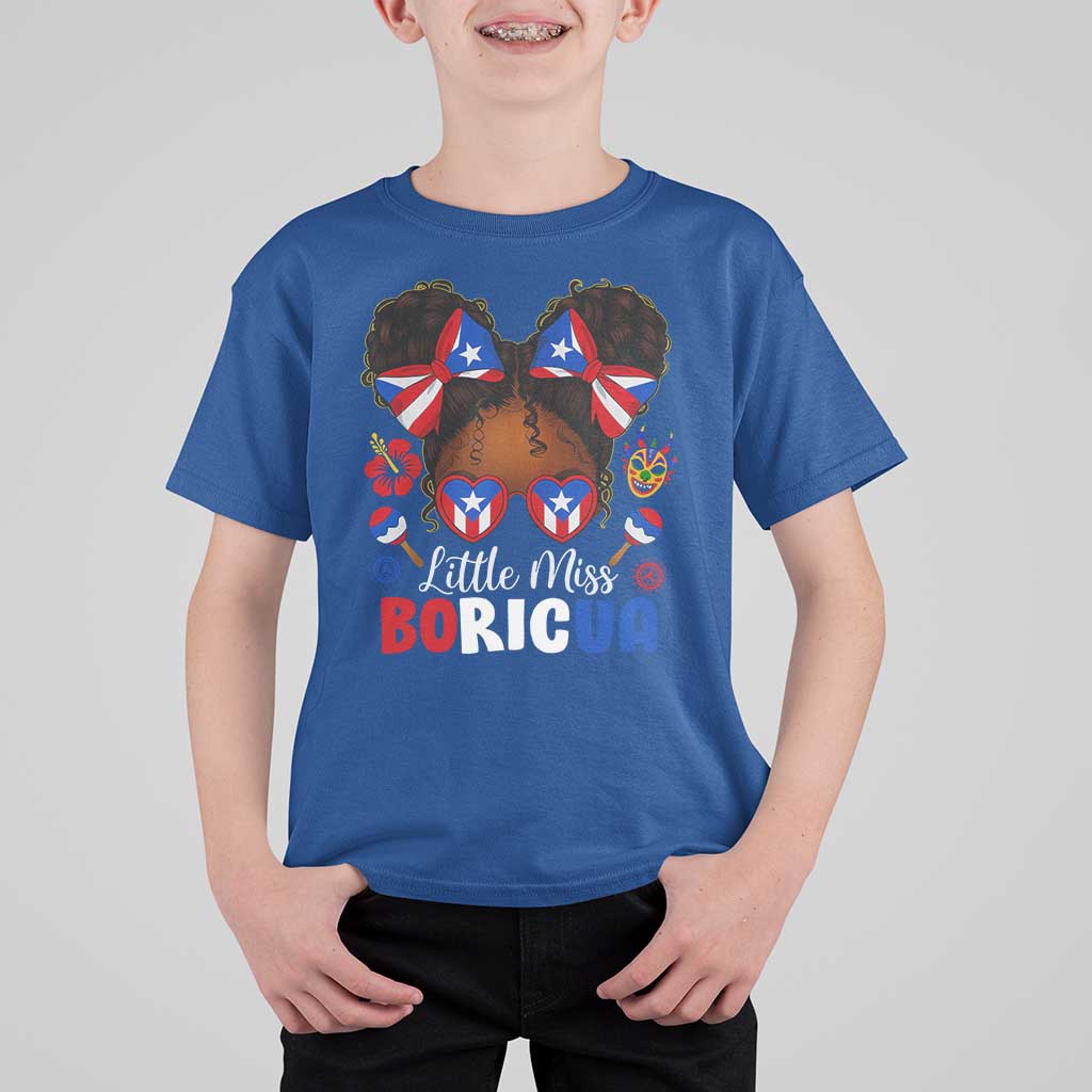 Little Miss Boricua T Shirt For Kid Puerto Rican Afro Messy Bun Girls Kids - Wonder Print Shop