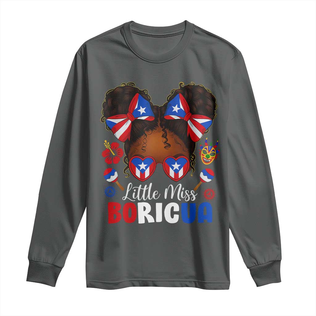 Little Miss Boricua Long Sleeve Shirt Puerto Rican Afro Messy Bun Girls Kids - Wonder Print Shop