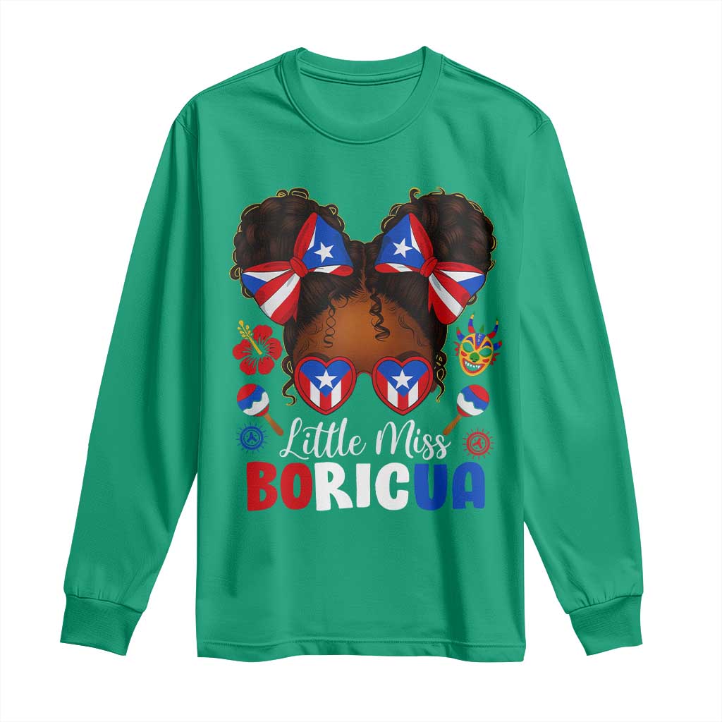 Little Miss Boricua Long Sleeve Shirt Puerto Rican Afro Messy Bun Girls Kids - Wonder Print Shop