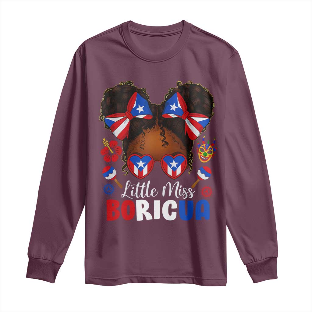 Little Miss Boricua Long Sleeve Shirt Puerto Rican Afro Messy Bun Girls Kids - Wonder Print Shop
