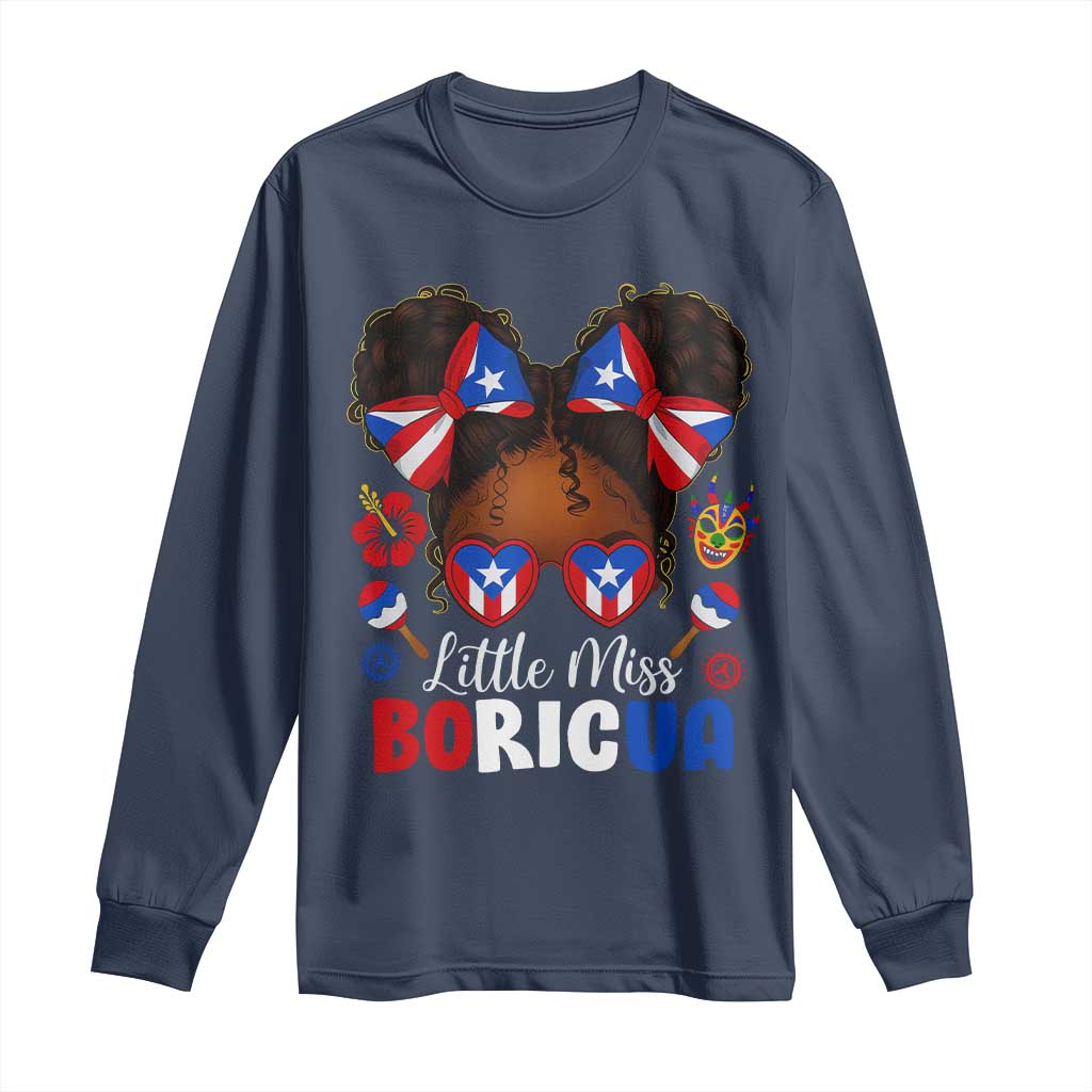 Little Miss Boricua Long Sleeve Shirt Puerto Rican Afro Messy Bun Girls Kids - Wonder Print Shop