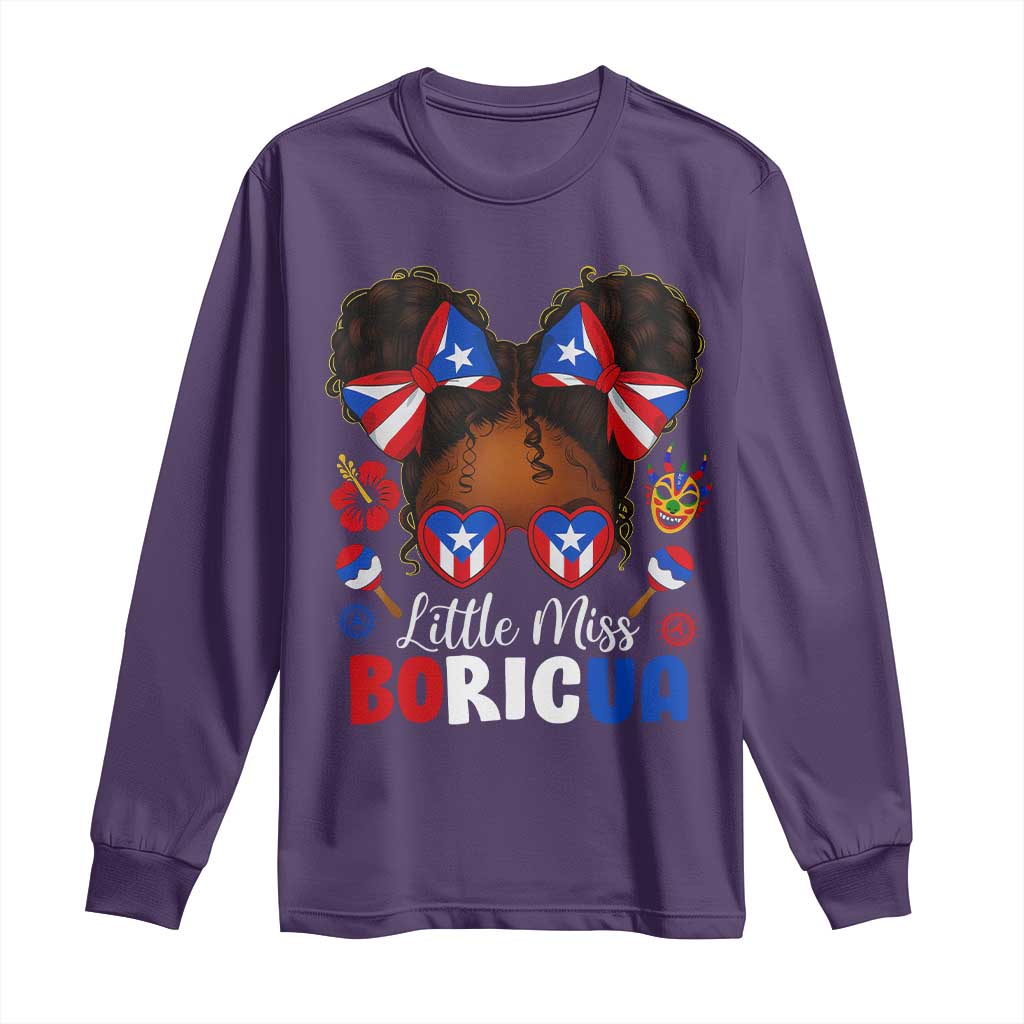 Little Miss Boricua Long Sleeve Shirt Puerto Rican Afro Messy Bun Girls Kids - Wonder Print Shop