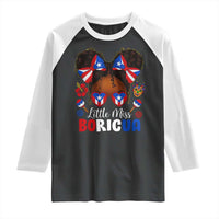 Little Miss Boricua Raglan Shirt Puerto Rican Afro Messy Bun Girls Kids - Wonder Print Shop