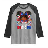 Little Miss Boricua Raglan Shirt Puerto Rican Afro Messy Bun Girls Kids - Wonder Print Shop