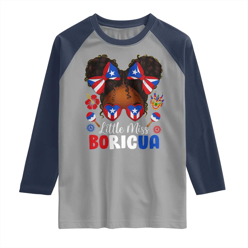 Little Miss Boricua Raglan Shirt Puerto Rican Afro Messy Bun Girls Kids - Wonder Print Shop