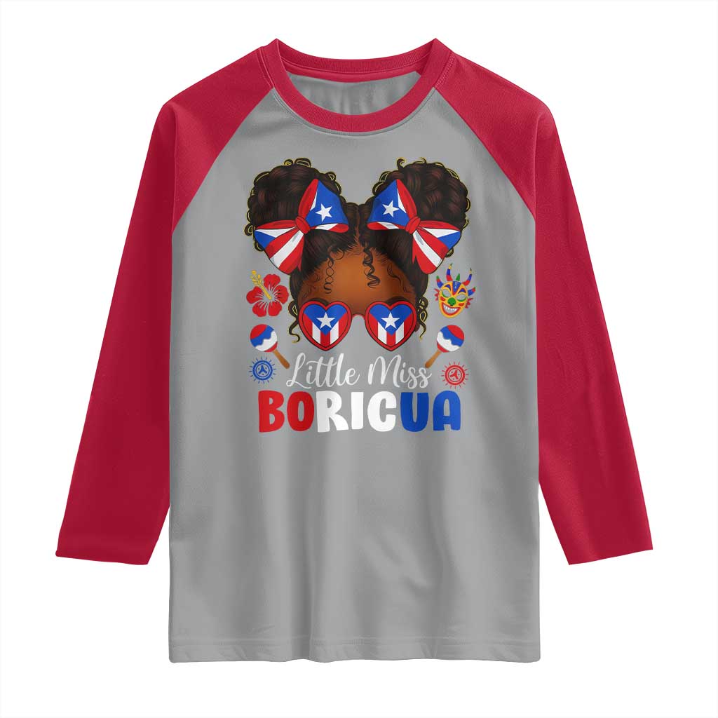 Little Miss Boricua Raglan Shirt Puerto Rican Afro Messy Bun Girls Kids - Wonder Print Shop