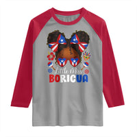 Little Miss Boricua Raglan Shirt Puerto Rican Afro Messy Bun Girls Kids - Wonder Print Shop