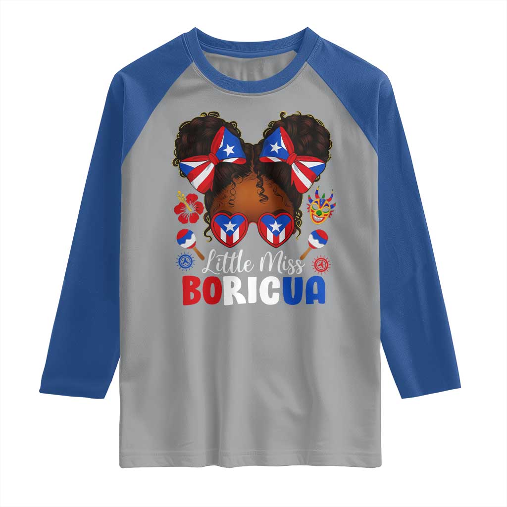 Little Miss Boricua Raglan Shirt Puerto Rican Afro Messy Bun Girls Kids - Wonder Print Shop