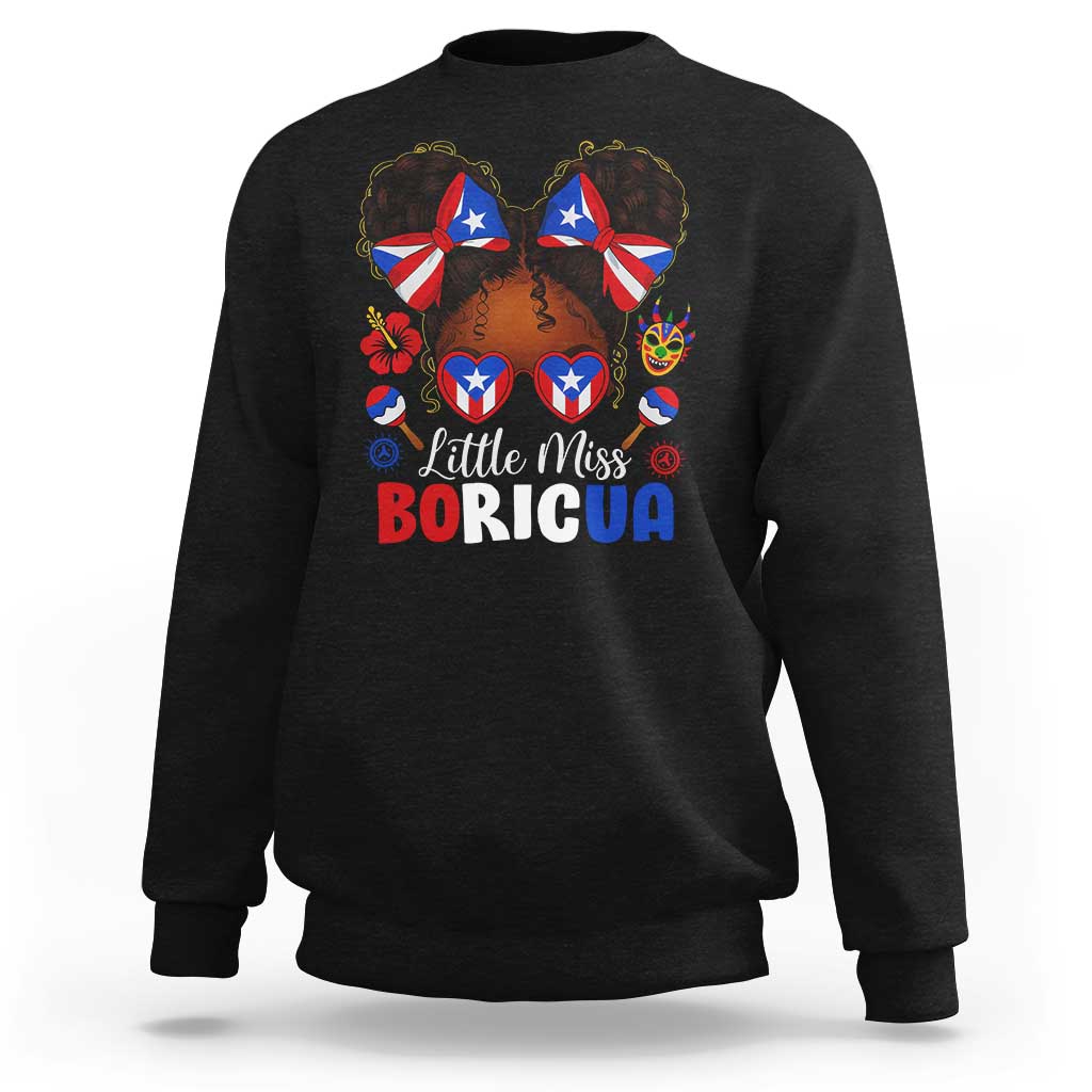 Little Miss Boricua Sweatshirt Puerto Rican Afro Messy Bun Girls Kids - Wonder Print Shop