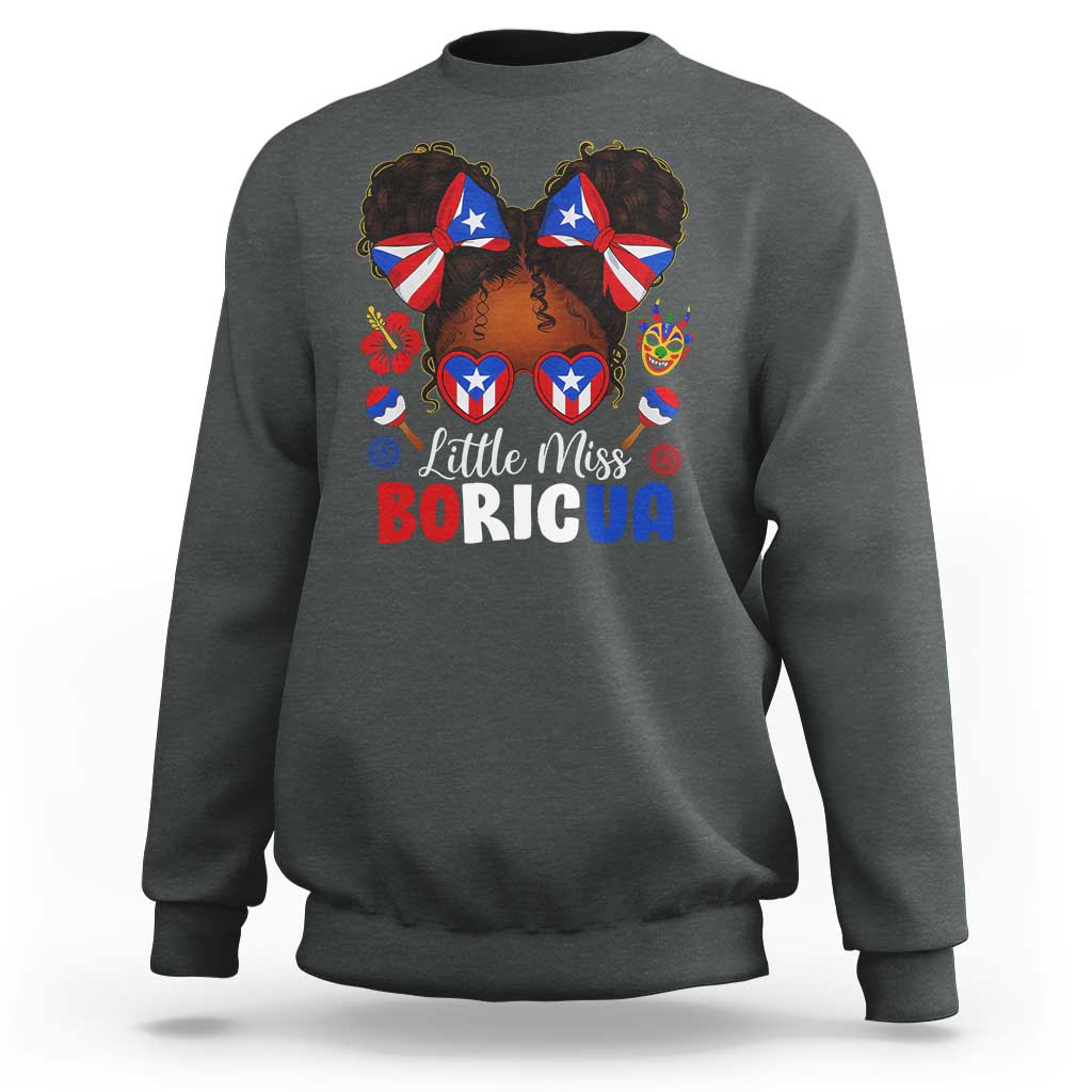 Little Miss Boricua Sweatshirt Puerto Rican Afro Messy Bun Girls Kids - Wonder Print Shop