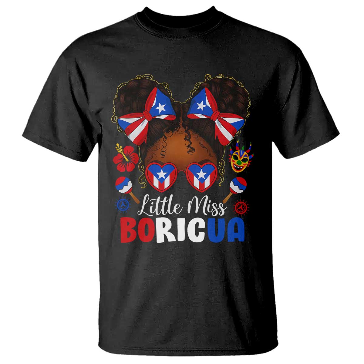 Little Miss Boricua T Shirt Puerto Rican Afro Messy Bun Girls Kids - Wonder Print Shop