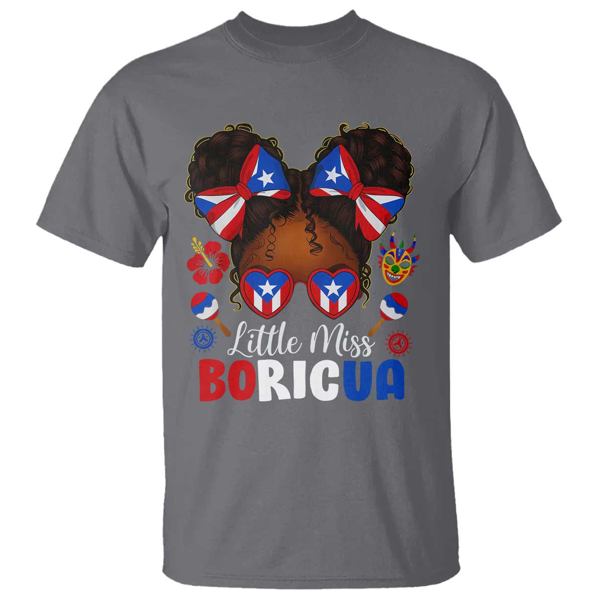 Little Miss Boricua T Shirt Puerto Rican Afro Messy Bun Girls Kids - Wonder Print Shop