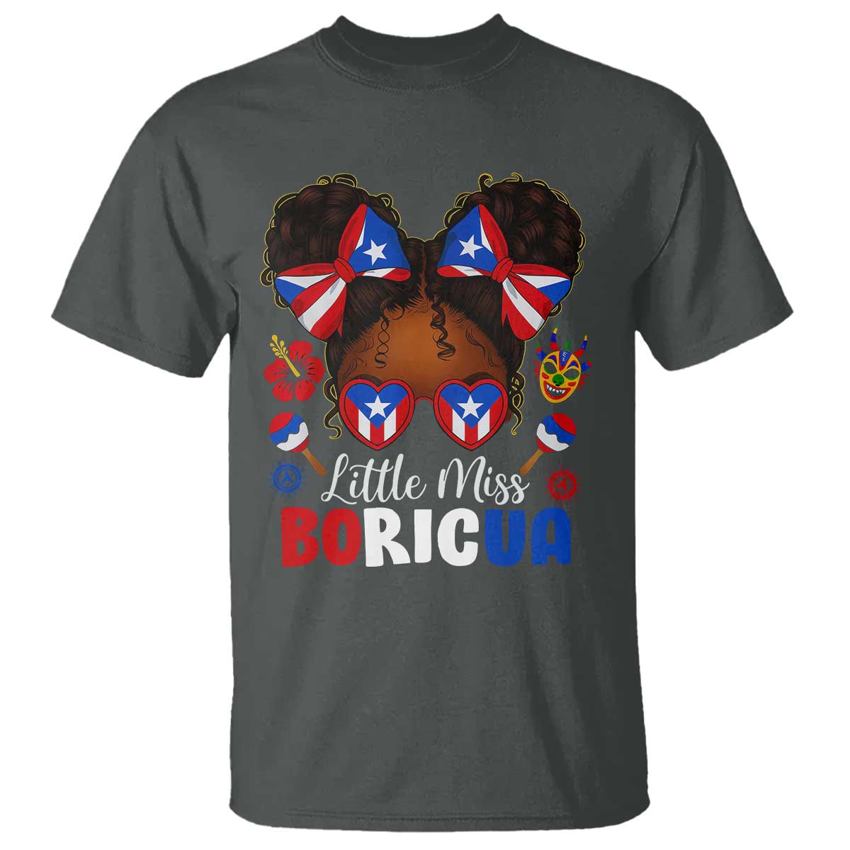 Little Miss Boricua T Shirt Puerto Rican Afro Messy Bun Girls Kids - Wonder Print Shop
