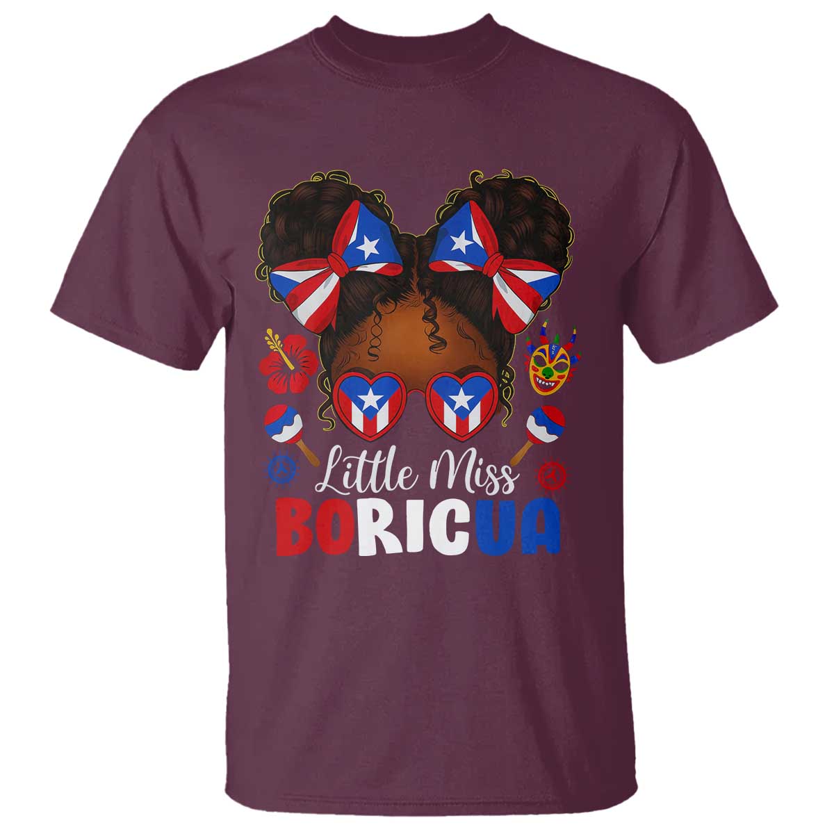 Little Miss Boricua T Shirt Puerto Rican Afro Messy Bun Girls Kids - Wonder Print Shop